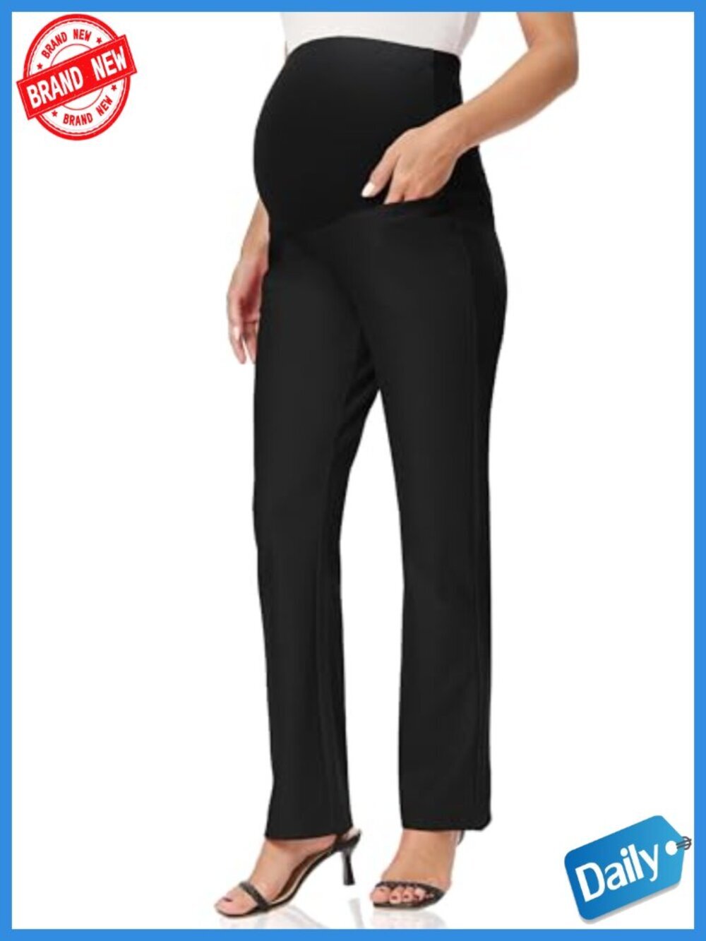 Maternity Work Pants with Pockets Stretch Over Belly Straight Leg Slacks